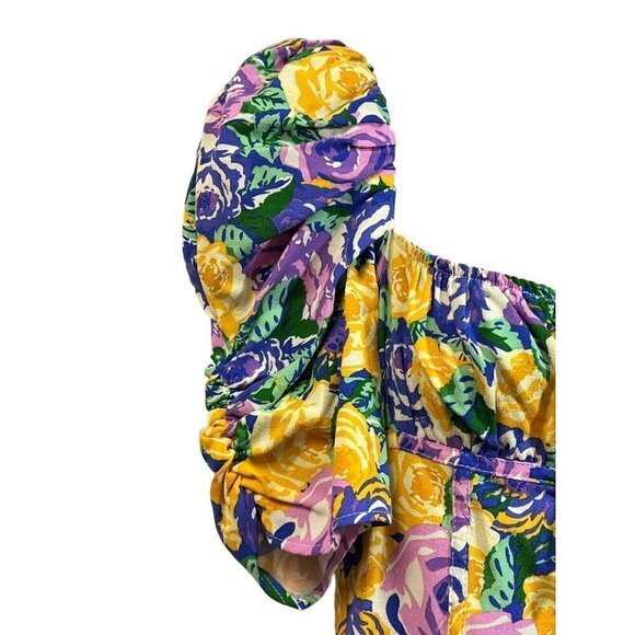 Zara Corset Mini Dress Size M Colorful Floral Scoop Neck Puff Ruched NWT - Picture 8 of 16